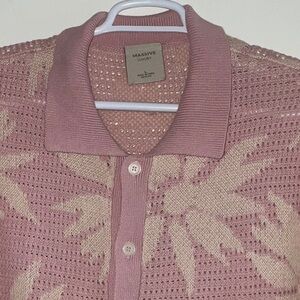 Massive Luxury Edition Pink White Cotton Crochet Knit Button Front Shirt L NWT